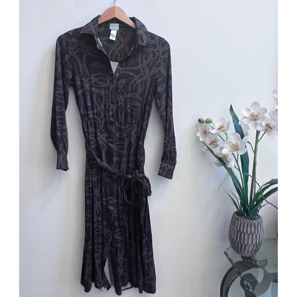 Richard‎ Allan H & M Dark Brown Snake Print Long Sleeve Belted Midi Dress Size 4